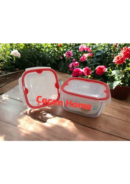 Kırmızı Yuvarlak Hava Almaz Saklama Kabı, 400-700 Ml, 2 Adet