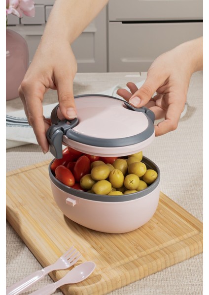 Kendinden Kaşık Çatallı Bölmeli 2 Katlı Beslenme Çantası Pudra fiyatları