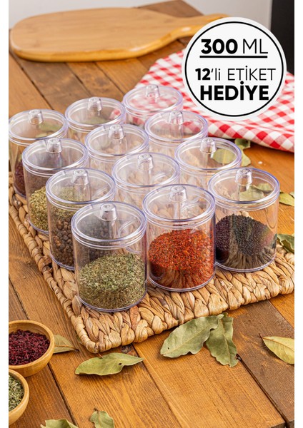 12'li Çok Amaçlı Dekoratif Saklama Kabı Seti, Baharat ve Erzak Saklama Için Ideal