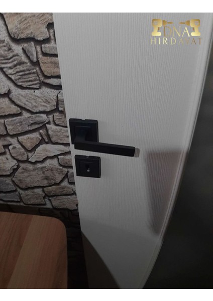 Siyah Kare Rozetli Oda Kapı Kolu Takımı, Sağ, Sol ve Alt Rozetli, 6 Parça