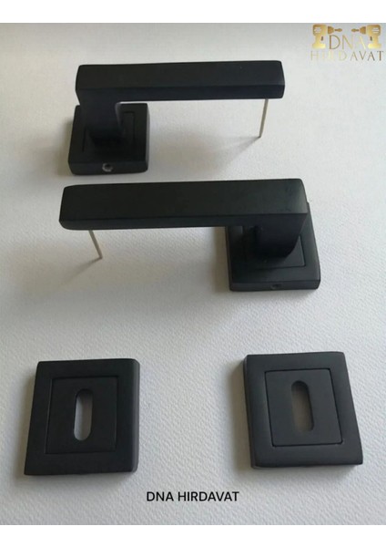 Siyah Kare Rozetli Oda Kapı Kolu Takımı, Sağ, Sol ve Alt Rozetli, 6 Parça fırsatları