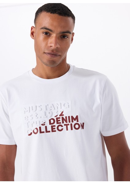 Bisiklet Yaka Baskılı Beyaz Erkek T-Shirt M5WM-TST1586