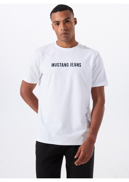 Bisiklet Yaka Baskılı Beyaz Erkek T-Shirt M5WM-TST1585