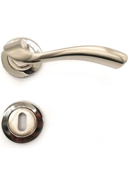 Yuvarlak Rozetli Nikel Saten Kapı Kolu, Şık ve Dayanıklı Tasarım