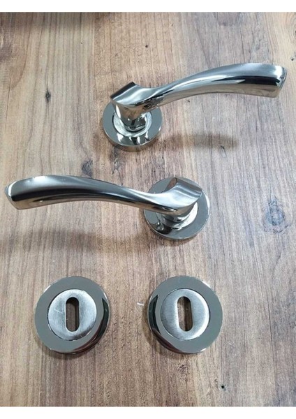 Yuvarlak Rozetli Nikel Saten Kapı Kolu, Şık ve Dayanıklı Tasarım indirimleri