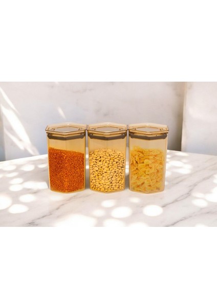 Altıgen Tasarımlı Vakumlu Saklama Kabı 3'lü Orta Boy, Bakliyat ve Erzak Için fiyatları