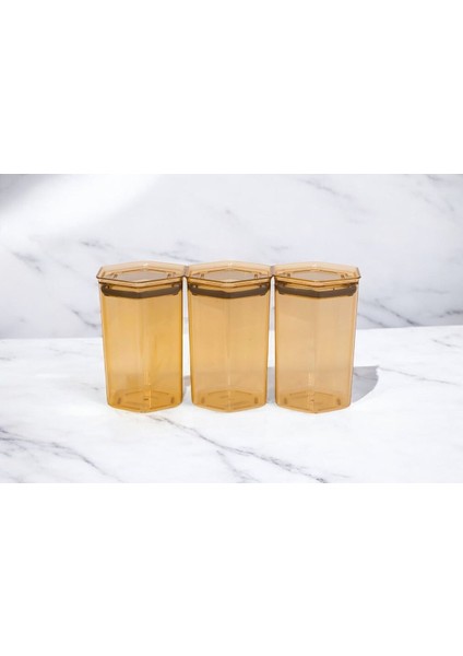 Altıgen Tasarımlı Vakumlu Saklama Kabı 3'lü Orta Boy, Bakliyat ve Erzak Için modelleri