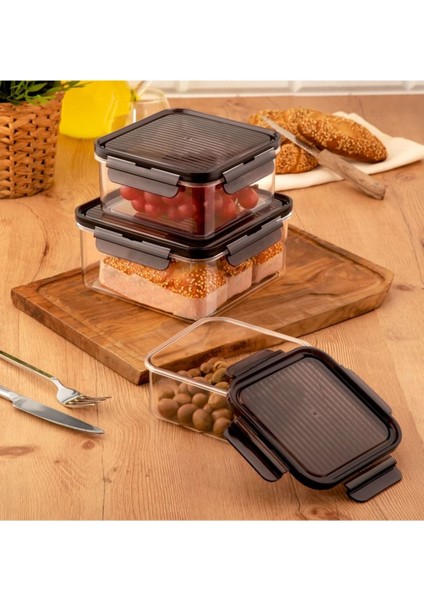 3’lü Kare Saklama Kabı, Sızdırmaz, Contalı, Kilitli, Gri, Kapak, 600-1000-1750 ml fiyatları