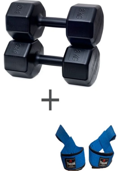 8 kg Çift Dambıl ve Ağırlık Strap Seti, Siyah Renk, 2 Adet Gönderilir