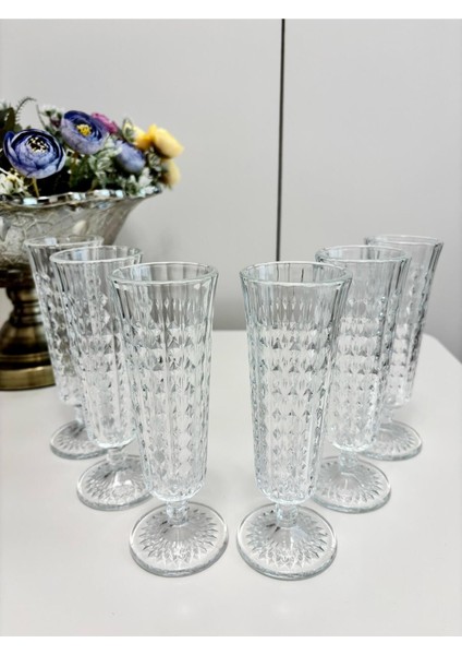 Damalı Ayaklı Kristal Flüt Bardak, 140ML, Bej Renk modelleri