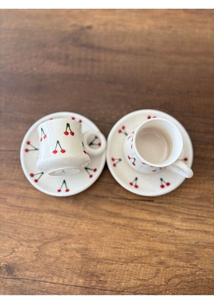 El Yapımı Seramik Fincan Takımı, Kiraz Desenli, Kırmızı, Şık ve Sıcak Tasarım fiyatları