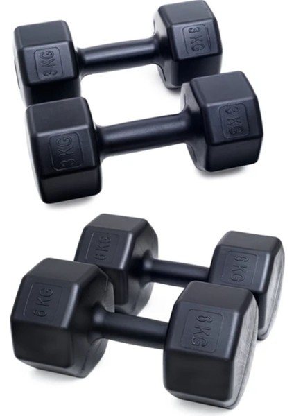 18 kg Dambıl Set, Siyah, 6 kg x 2, 3 kg x 2, Sağlam ve Şık Tasarım