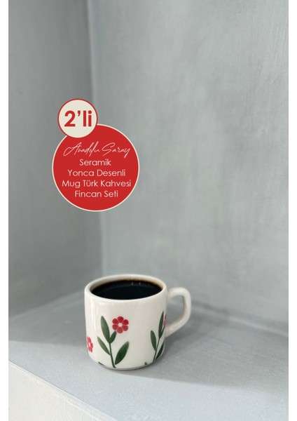 El Yapımı 2'li Seramik Yonca Çiçek Desenli Kahve Fincan Seti, Şık ve Hediye Güzeli fiyatları