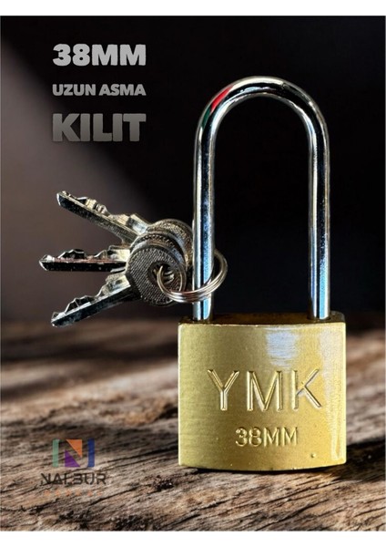 38 mm Uzun Sarı Asma Kilit, 3 Anahtar, Dayanıklı ve Güvenli Kullanım Sağlar