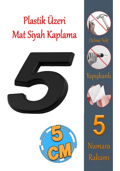 Yapışkanlı Küçük Kapı Numarası, 50MM, Siyah, 1 Adet