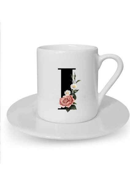 I Harfi Baskılı Beyaz Türk Kahvesi Fincanı, Şık ve Zarif Tasarım ile Keyfe Özel.
