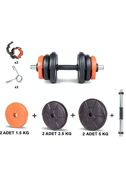 18 kg Dambıl Seti Turuncu Siyah, Spor ve Fitness Için Ideal Ekipman