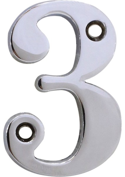 Parlak Krom Çelik Kapı Numarası, 5 Cm, 3 Numara, Şık ve Dayanıklı Tasarım
