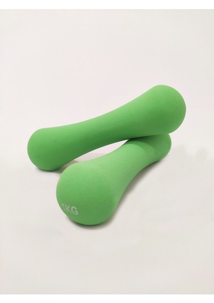 Yeşil Neopren Kaplı 2x1 kg Dambıl Seti Spor Ağırlık Egzersiz Takımı