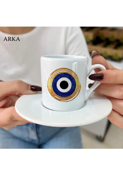 El Yapımı Mavi Nazar Boncuklu Gold Detaylı Kahve Fincanı Seti fiyatları