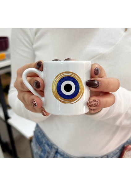 El Yapımı Mavi Nazar Boncuklu Gold Detaylı Kahve Fincanı Seti modelleri