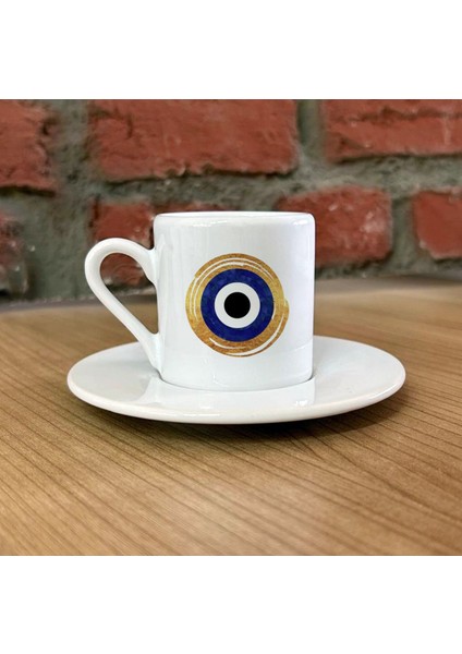 El Yapımı Mavi Nazar Boncuklu Gold Detaylı Kahve Fincanı Seti indirimleri