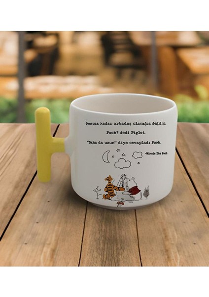 Sevimli Winnie The Pooh Temalı 200 ml Sarı Kulplu Kahve Fincanı