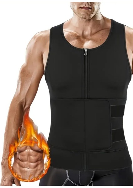 Siyah Neopren Sauna Yelek, Vücut Şekillendirici ve Terleme Destekli Spor Korsesi