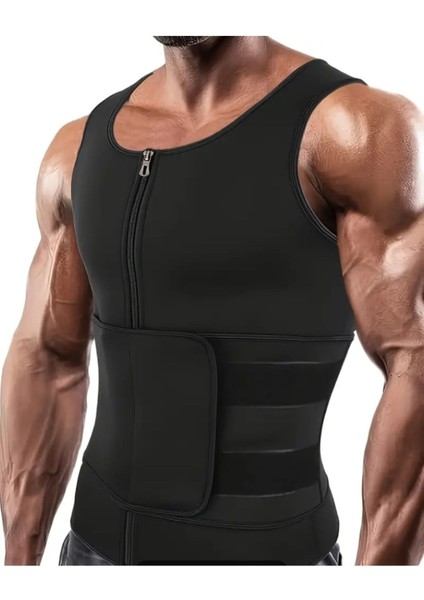 Siyah Neopren Sauna Yelek, Vücut Şekillendirici ve Terleme Destekli Spor Korsesi