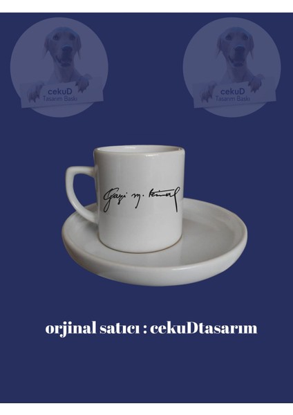 Imzalı Tekli Türk Kahvesi Fincanı, Özel Tasarım, Beyaz Renk