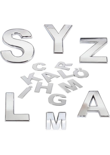 Parlak Krom Yapışkanlı J Harfi, 8.5 Cm, Şık ve Dayanıklı Dekoratif Detay