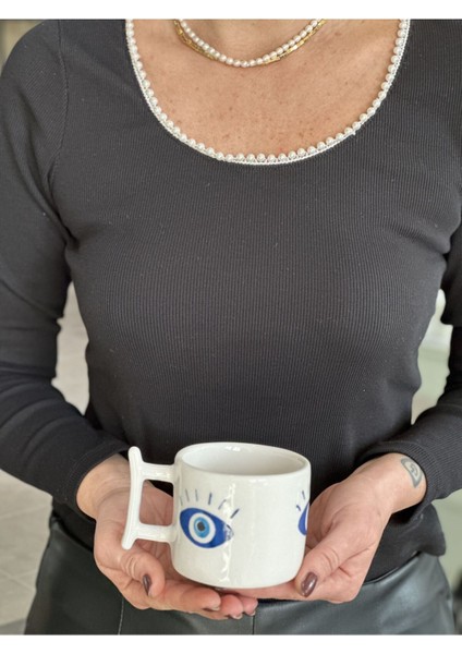 El Boyaması Büyük Boy Nazar Göz Desenli Renkli Kupa fiyatları