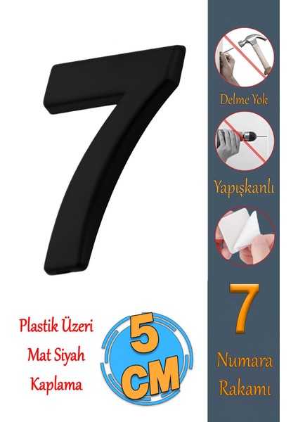 Yapışkanlı Küçük Kapı Numarası 50 mm Siyah, 1 Adet