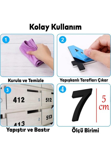 Yapışkanlı Küçük Kapı Numarası 50 mm Siyah, 1 Adet fiyatları