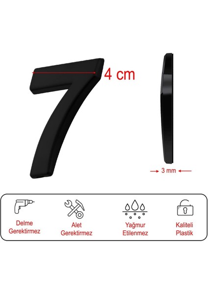 Yapışkanlı Küçük Kapı Numarası 50 mm Siyah, 1 Adet modelleri