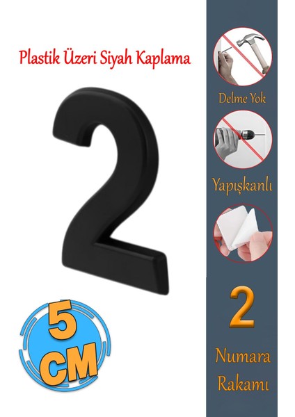 Yapışkanlı Kapı Numarası, Küçük Boy, Siyah, 50 Mm, 2 Rakam, 1 Adet