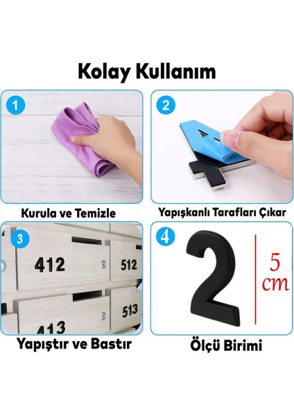 Yapışkanlı Kapı Numarası, Küçük Boy, Siyah, 50 Mm, 2 Rakam, 1 Adet fiyatları