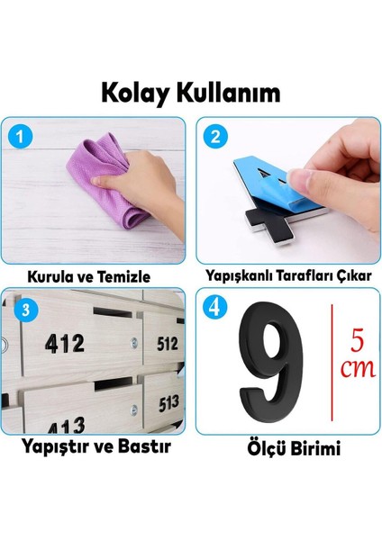 Yapışkanlı Kapı Numarası, 50 Mm, Siyah, Rakam 9, 1 Adet fiyatları