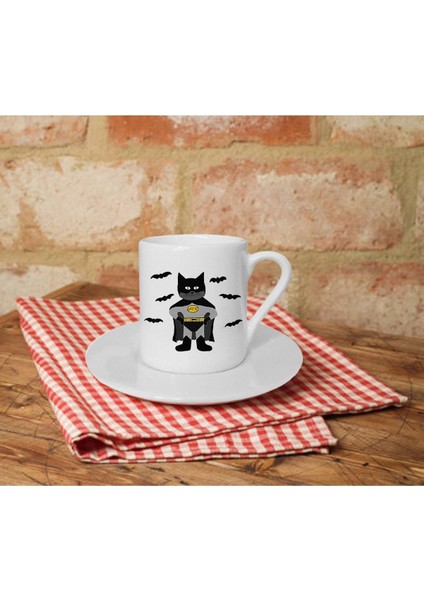 Beyaz Türk Kahvesi Fincanı, Batcat Baskılı, Şık ve Kaliteli Tasarım