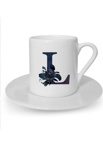 L Harfi Baskılı Beyaz Türk Kahvesi Fincanı, Şık ve Zarif Tasarım