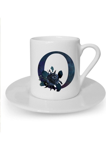 O Harfi Baskılı Beyaz Türk Kahvesi Fincanı, Şık ve Zarif Tasarım.