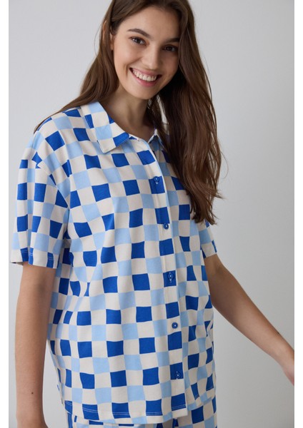 Ekoseli Rhea Gingham Gömlek Yaka Pamuklu Kısa Kollu Pijama Takımı fiyatları