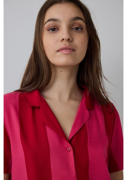 Kırmızı For You Çiçek Desenli Gömlek Yakalı Kısa Kollu Şortlu Pijama Takımı fiyatları