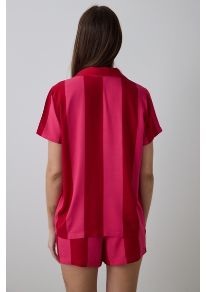 Kırmızı For You Çiçek Desenli Gömlek Yakalı Kısa Kollu Şortlu Pijama Takımı fırsatları