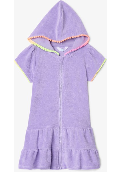 Eflatun Kız Çocuk Sweat Pastel Fermuarlı Kısa Kol Havlu Kaftan