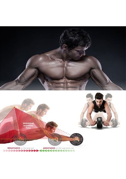 Geniş Karın Kası Tekerleği, Frenli Fitness Gövde Egzersizi, Spor Aleti Siyah