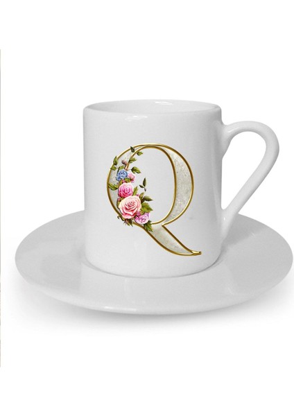 Desenli Q Harfi Baskılı Beyaz Kahve Fincanı, Şık ve Zarif Tasarım ile Keyifli Anlar