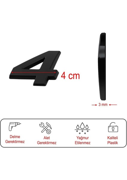 Yapışkanlı Küçük Kapı Numarası, 50 Mm, 4 Rakam, Siyah, 1 Adet fırsatları