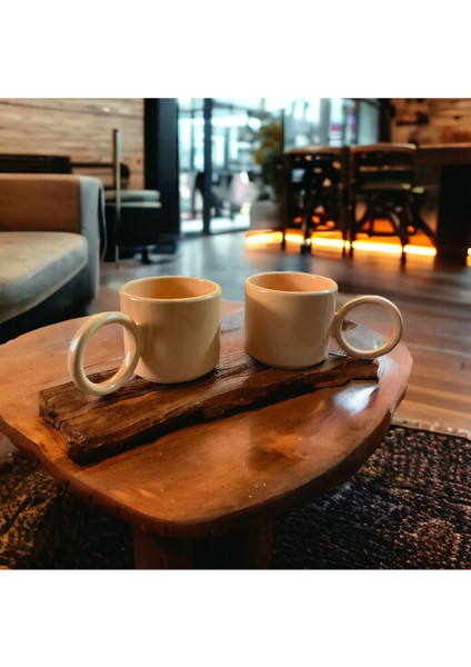 Turuncu Halka Kulplu Fincan Seti, 8 Cm, 2 Adet, Şık ve Kullanışlı Tasarım