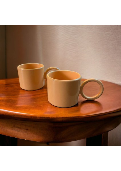 Turuncu Halka Kulplu Fincan Seti, 8 Cm, 2 Adet, Şık ve Kullanışlı Tasarım